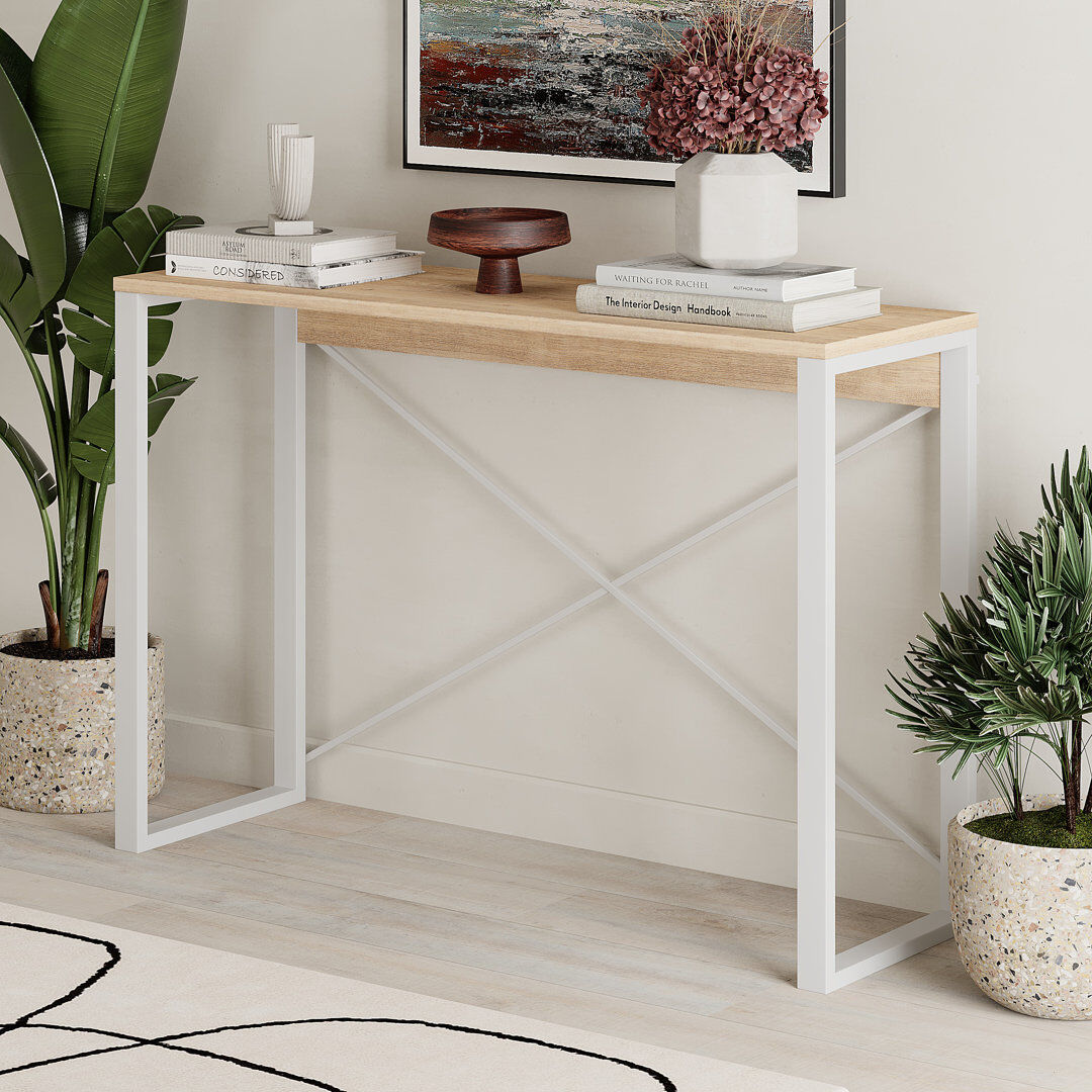 17 Stories Aliceville Console Table Retro 110cm with Metal Legs Sapphire Oak/White 75cm H X 110cm W X 35cm D