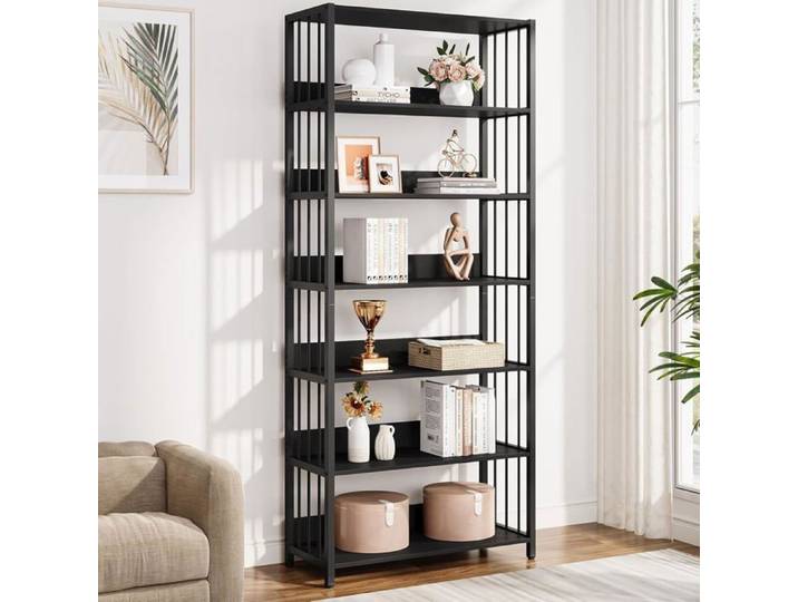 Finmind Bibliothèque Étagère de Rangement à 6 Niveaux Bibliothèque étroite Extra Haute de 190 cm 80 x 30 x 190 cm Noir