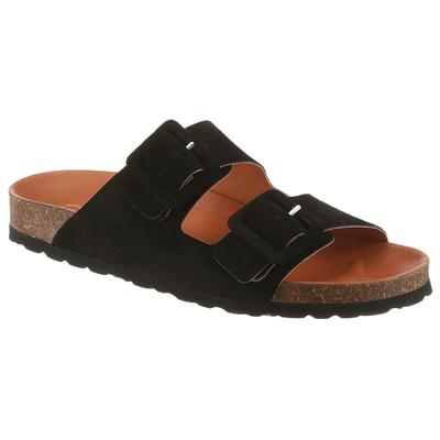 Pantolette VERBENAS "Randell Velour", Damen, Gr. 37, schwarz, Veloursleder, Schuhe Pantolette, Sommerschuh, Flat, Hausschuh mit Softfußbett