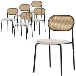ML-Design Esszimmerstühle 6er Set Beige, Rattan-Rückenlehne, Polster, Metallbeine, Akzentstühle Esszimmer/Küche