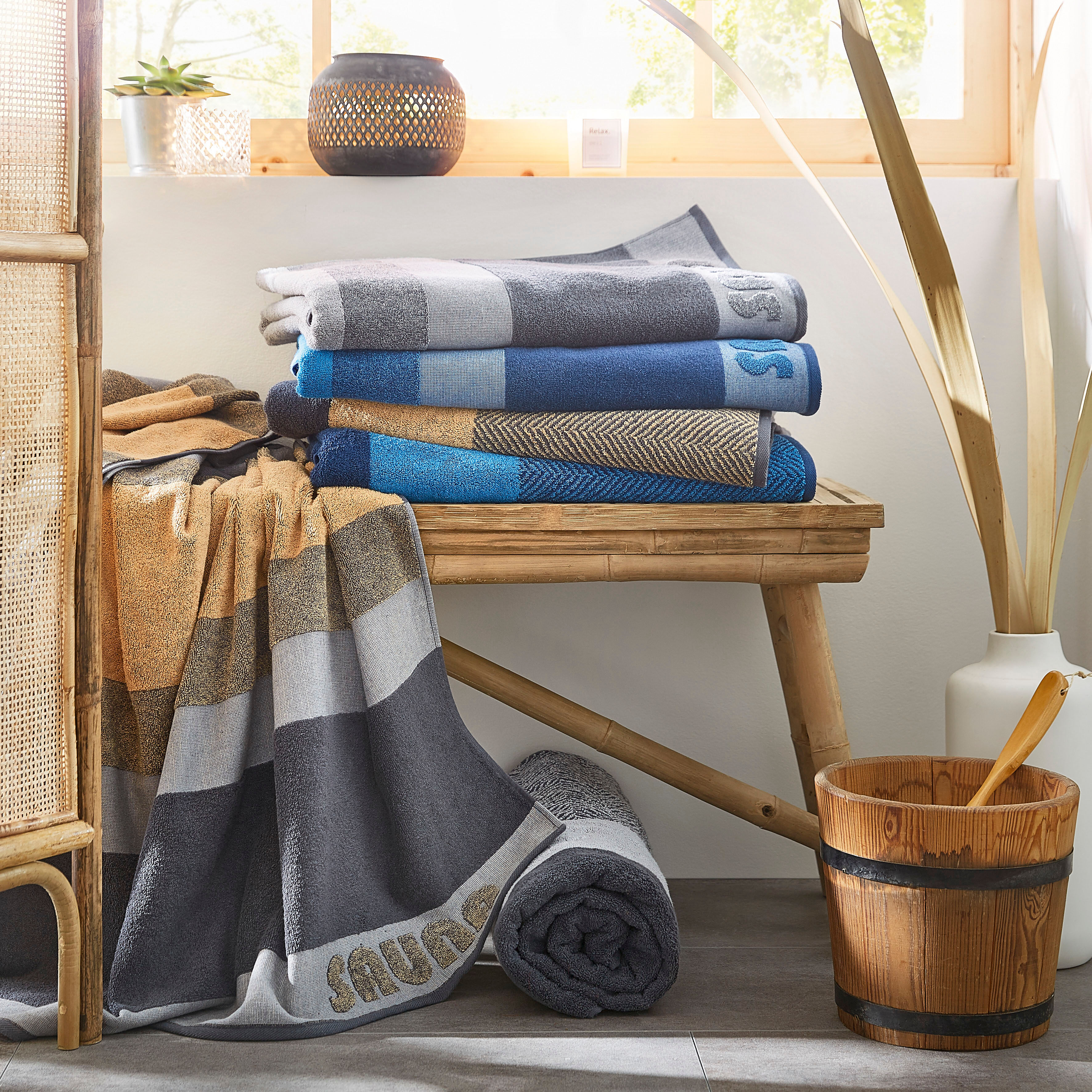 Saunatuch DYCKHOFF "Saunatuch SaunaStripe", silber, B:100cm L:200cm, Walkfrottee, Obermaterial: 100% Baumwolle, Handtücher, Saunatuch silber B/L: 100cmx200cm, 1 Stk., Walkfrottee