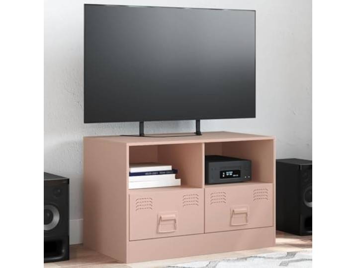 HEFZGDB TV-Schrank Rosa 67x39x44 cm Stahl Gestell mit Griffen und Stauraum für Wohnzimmer, Robuster TV-Tisch aus kaltgewalztem Stahl, Pflegeleichtes Möbelstück mit praktischem Design