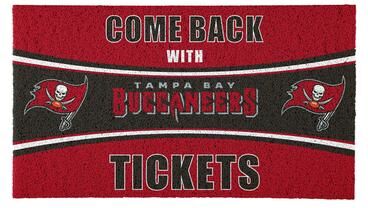 Evergreen "Tampa Bay Buccaneers 28 in. x 16 in. PVC ""Come Back With Tickets"" Trapper Door Mat"
