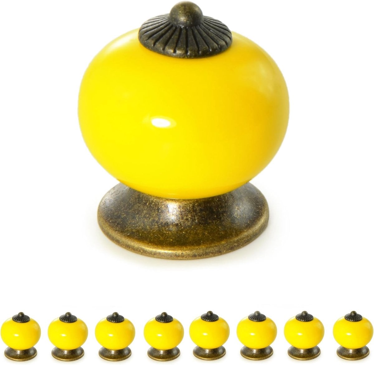 Set van 8 porseleinen meubelknoppen in vintage stijl - Geel