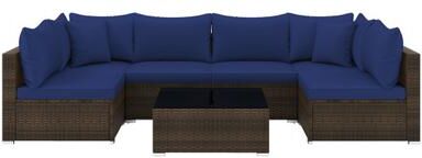 Costway 7 Pieces Patio Rattan Furniture Set with Sectional Sofa Cushions-Navy