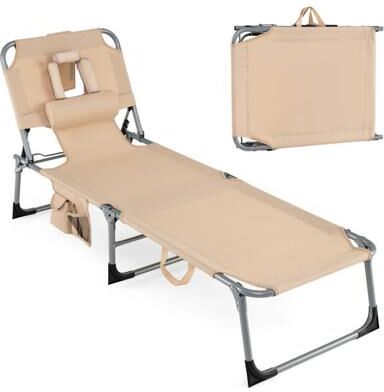 Costway Tanning Chair with Face Arm Holes Folding Chair-Beige