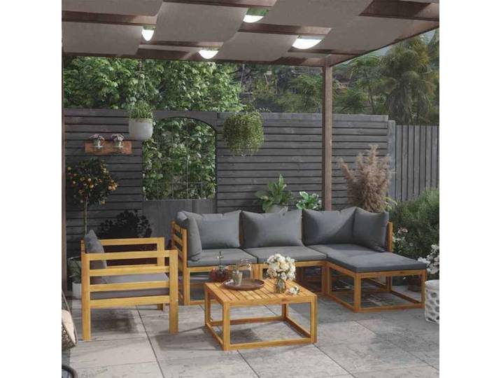 Salon jardin bois acacia massif coussin confortable mobilier 6 places terrasse exterieur balcon