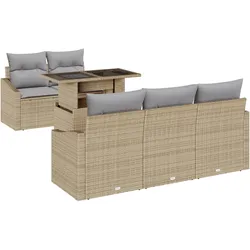 vidaXL 6-teiliges Garten-Sofa-Set mit Kissen aus beige Poly-Rattan