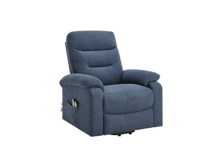 Fauteuil massant et chauffant en tissu texturé avec releveur électrique – Bleu – FLUNEL