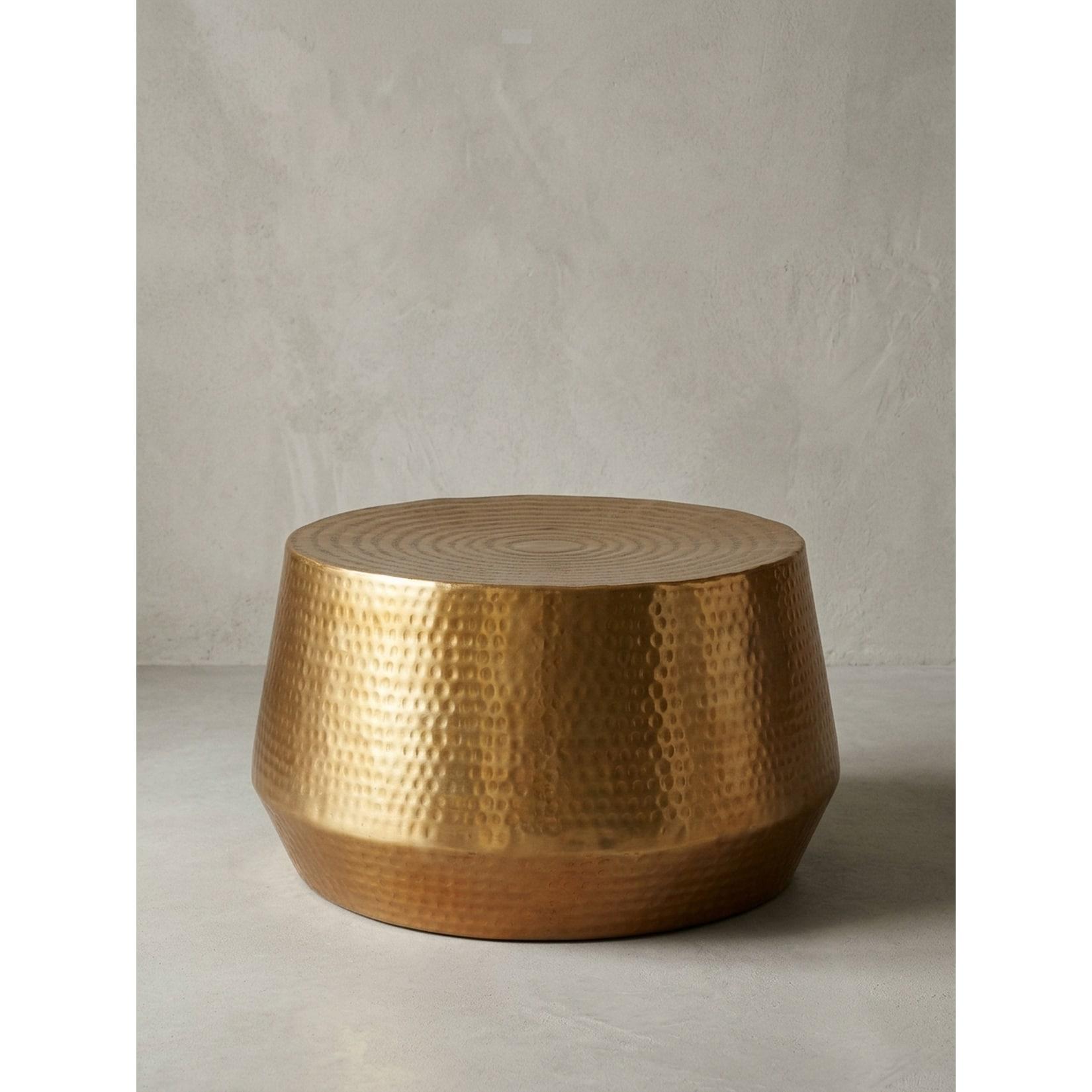 Couchtisch rund in Goldfarbenem Aluminium, Orientalisches Design, 60x36x60 cm