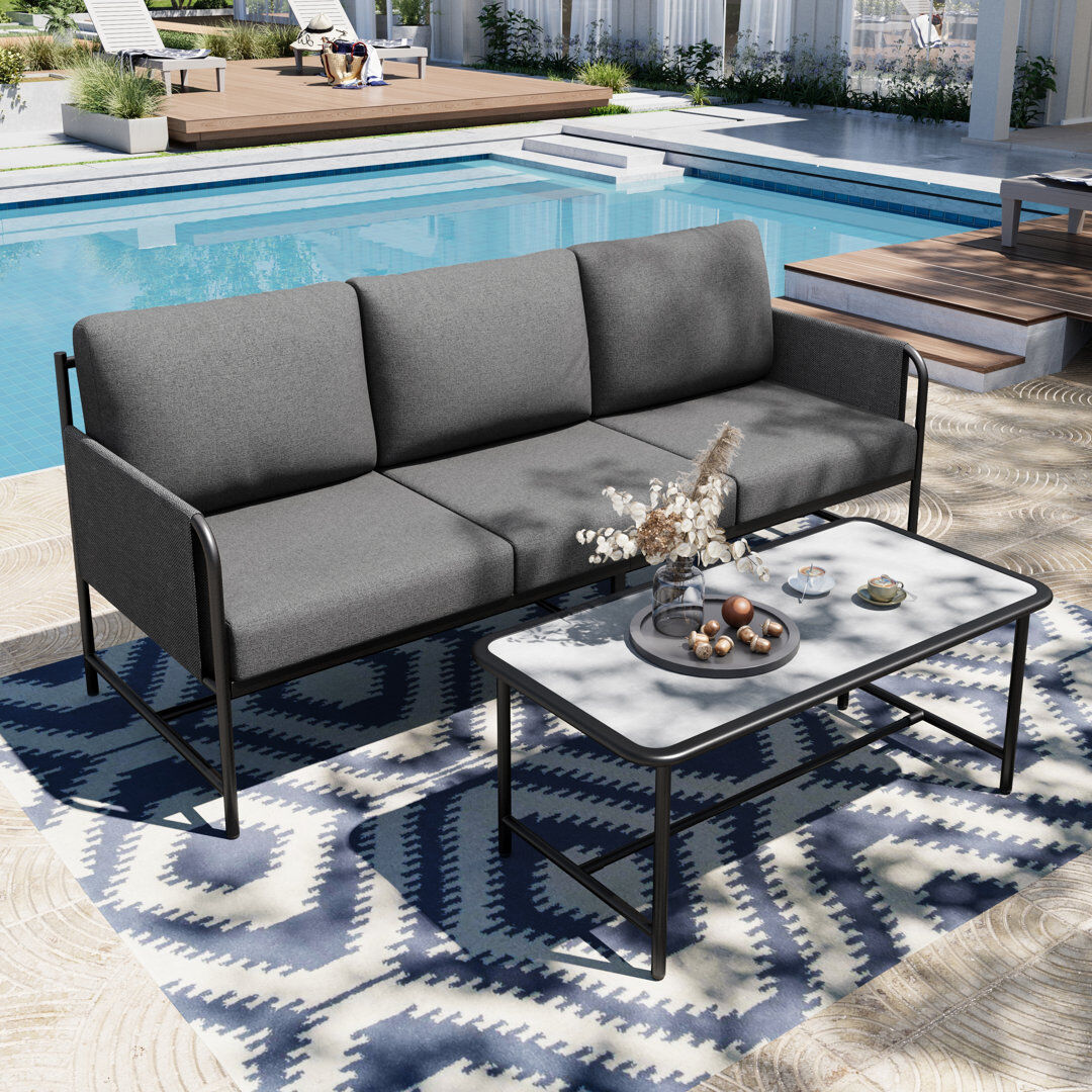 Latitude Run Gray PVC-coated polyester Folding 3-seat Sofa With Coffee Table Black 3