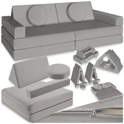 tectake® Spielsofa, 8-teilig, flexible Anordnung, Leinenbezüge, abnehmbar und waschbar, stapelbar
