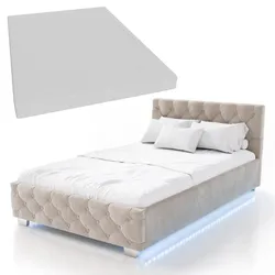 Juskys Polsterbett Nizza 120x200 cm - Matratze, Stauraum & LEDs - Samtbezug mit Steppung - Beige