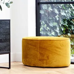Sitzpouf in Gelb Samt Webstoff modern