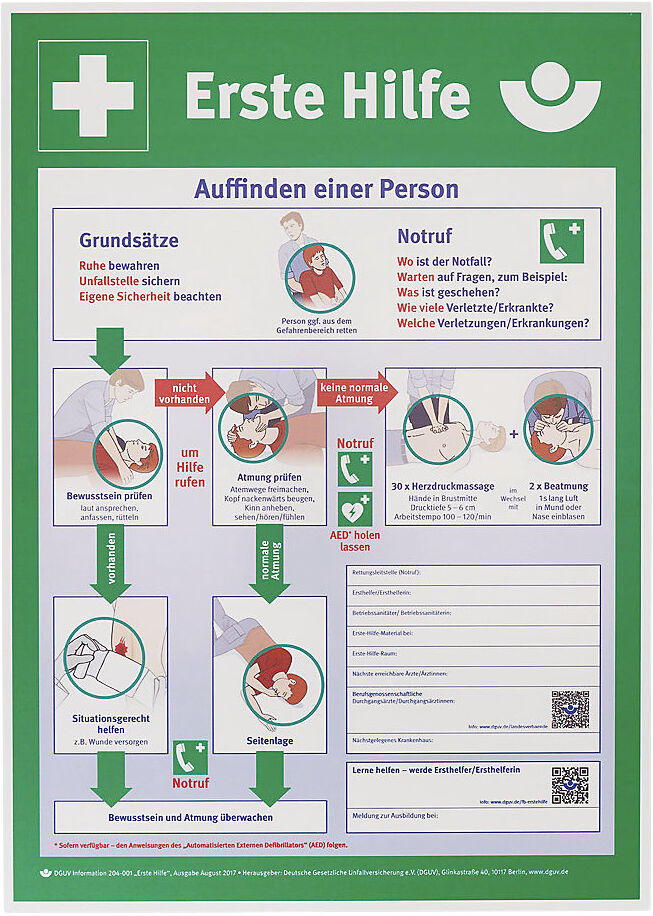 kaiserkraft Schild Anleitung Erste Hilfe, mit Erste-Hilfe-Sofortmaßnahmen, Kunststoff, ab 10 Stk