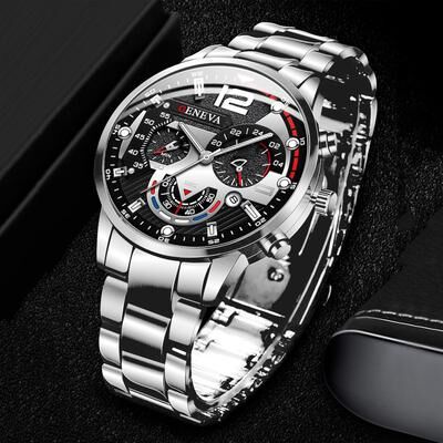 Youfap Market Premium Men Stainless Steel Watch, Classic Analog Quartz With Calendar black Blue