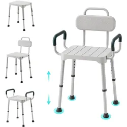 VEVOR Duschstuhl 181,4 kg, 6-stufig Höhenverstellbarer Duschsitz mit Armlehnen, Rahmen aus Aluminiumlegierung, für Dusche oder Badewanne, Geeignet für Senioren, Menschen mit Behinderung und Verletzte