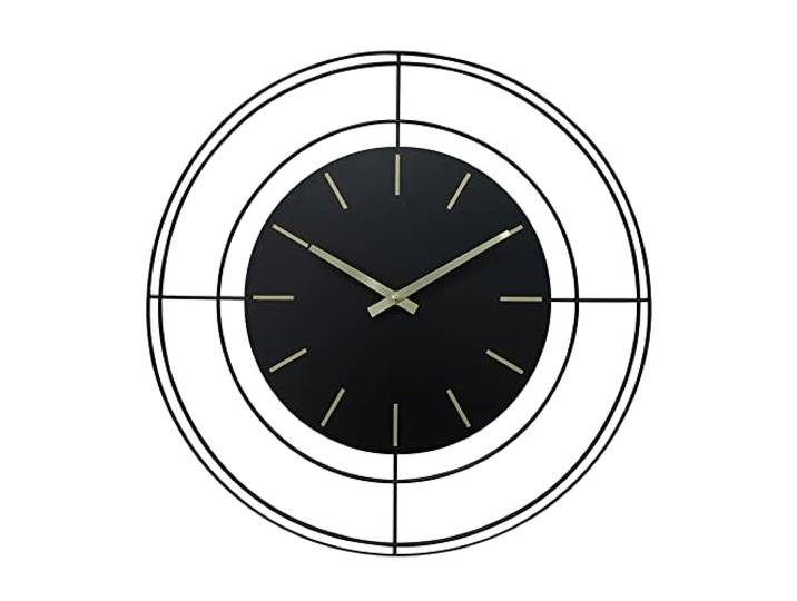 Rebecca Mobili Große Wanduhr, Runde Dekorative Wanduhr, Metall, Schwarz-Gelb, Moderner Stil, Heimdekoration - Durchmesser 50 cm x T 4,5 cm - Art. RE6784