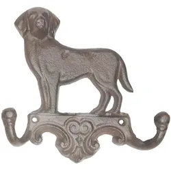 Wandgarderobe Gusseisen Antik Rostlook Hund mit 2 Haken