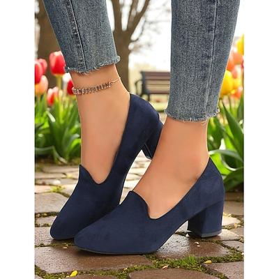Blaue Damenschuhe mit Blockabsatz – elegante Pumps aus Wildlederimitat für halbformelle Zusammenkünfte, Gartenpartys im Landhausstil und Sonntage in der Kirche