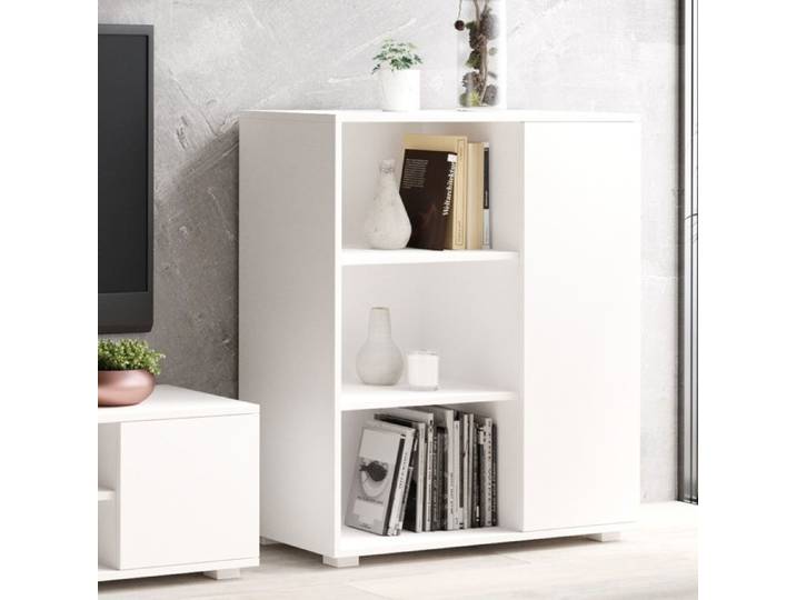 Étagère/commode FONDI - Blanc - 1 porte - 3 étagères - design moderne