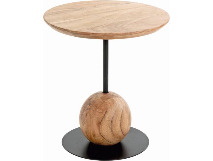 Beistelltisch, Schwarz, Akazie, Holz, Metall, Akazie, massiv, rund, Säule, rund, 40x45x40 cm, Wohnzimmer, Wohnzimmertische, Beistelltische, Beistelltische Metall