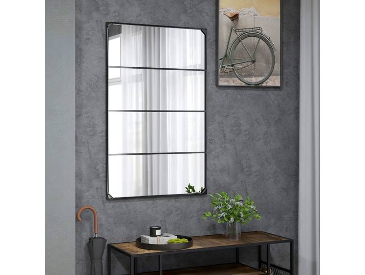 HOMCOM Miroir Verrière Indus. Métal Noir 109x69cm