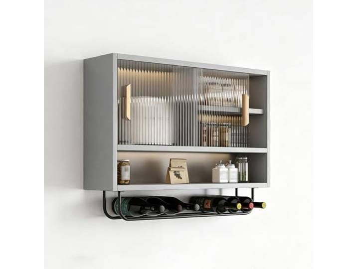 WNGJZZYC Küchenhängeschränke Mit Glastüren, Glas‑Aufbewahrungs‑Vitrine Verstellbare Ablagen, Einfach Zu Reinigender Metallrahmen, Für Bad, Eingangsbereich(Gray,80x65x23cm/32x26x9in)