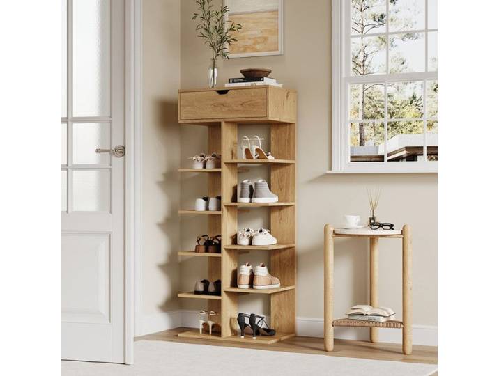 NuvlaGu - Meuble à chaussures avec 1 tiroir et 10 compartiments de rangement contenir 10 paires de chaussures - Bois