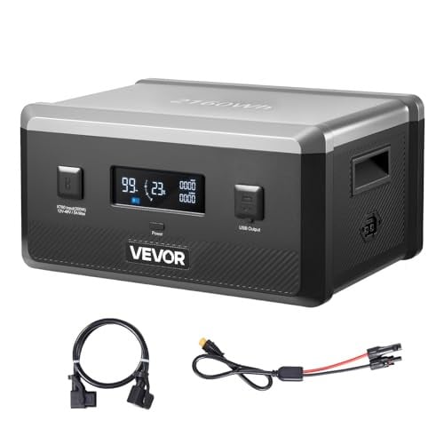 VEVOR LiFePO4 uitbreidingsaccu voor draagbare powerstations, 2160 Wh, grijs/zwart