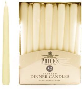 Price's Prices Pack Of 50 Dinner Candles Ivory