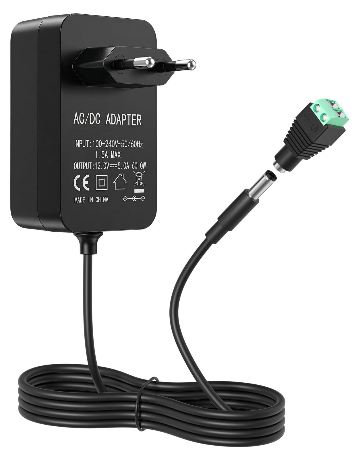Selius 12V 5A Voedingsadapter 60W AC 100-240V DC-Voeding met 1 DC-Stekker
