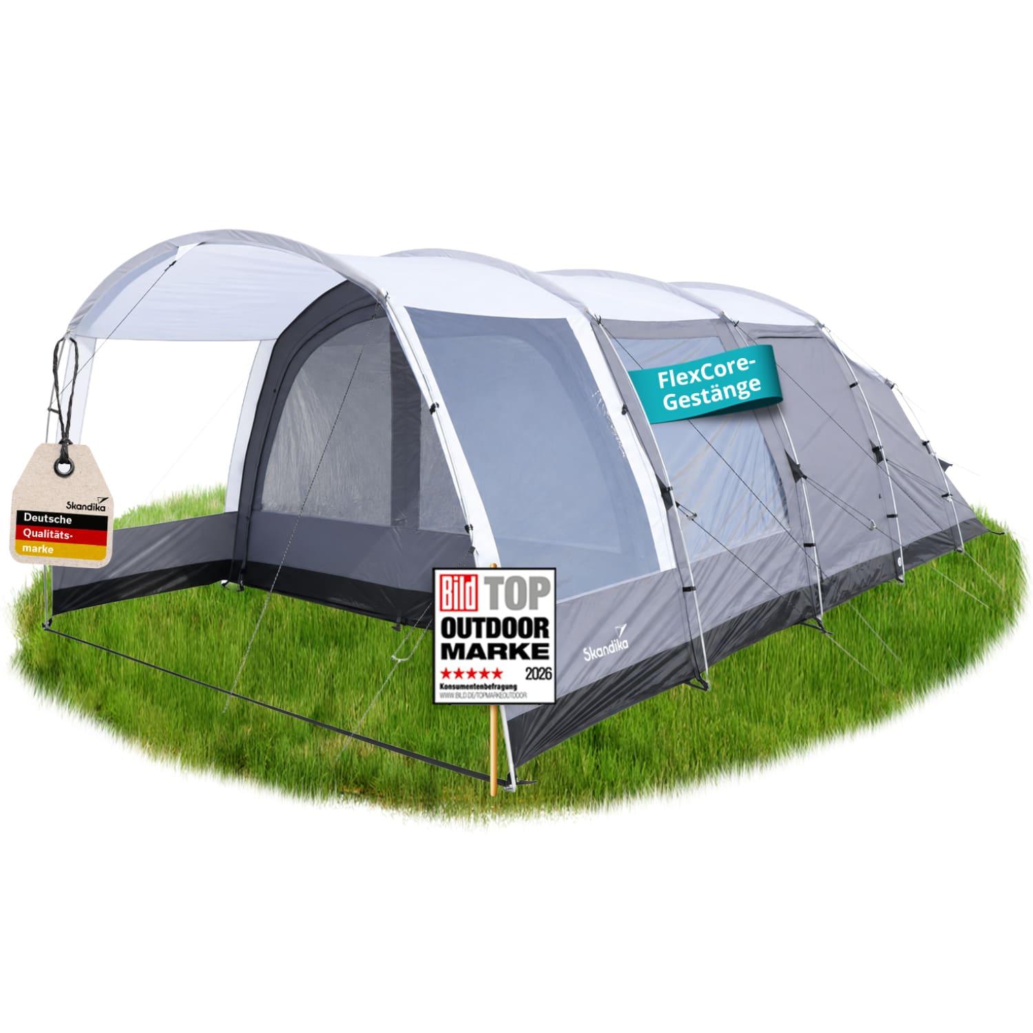 Skandika Tunnelzelt Svalgard 6 Sleeper Protect | Campingzelt für 6 Personen, FlexCore-Gestänge, Schwarze Schlafkabine, 5000 mm Wassersäule, 210 cm