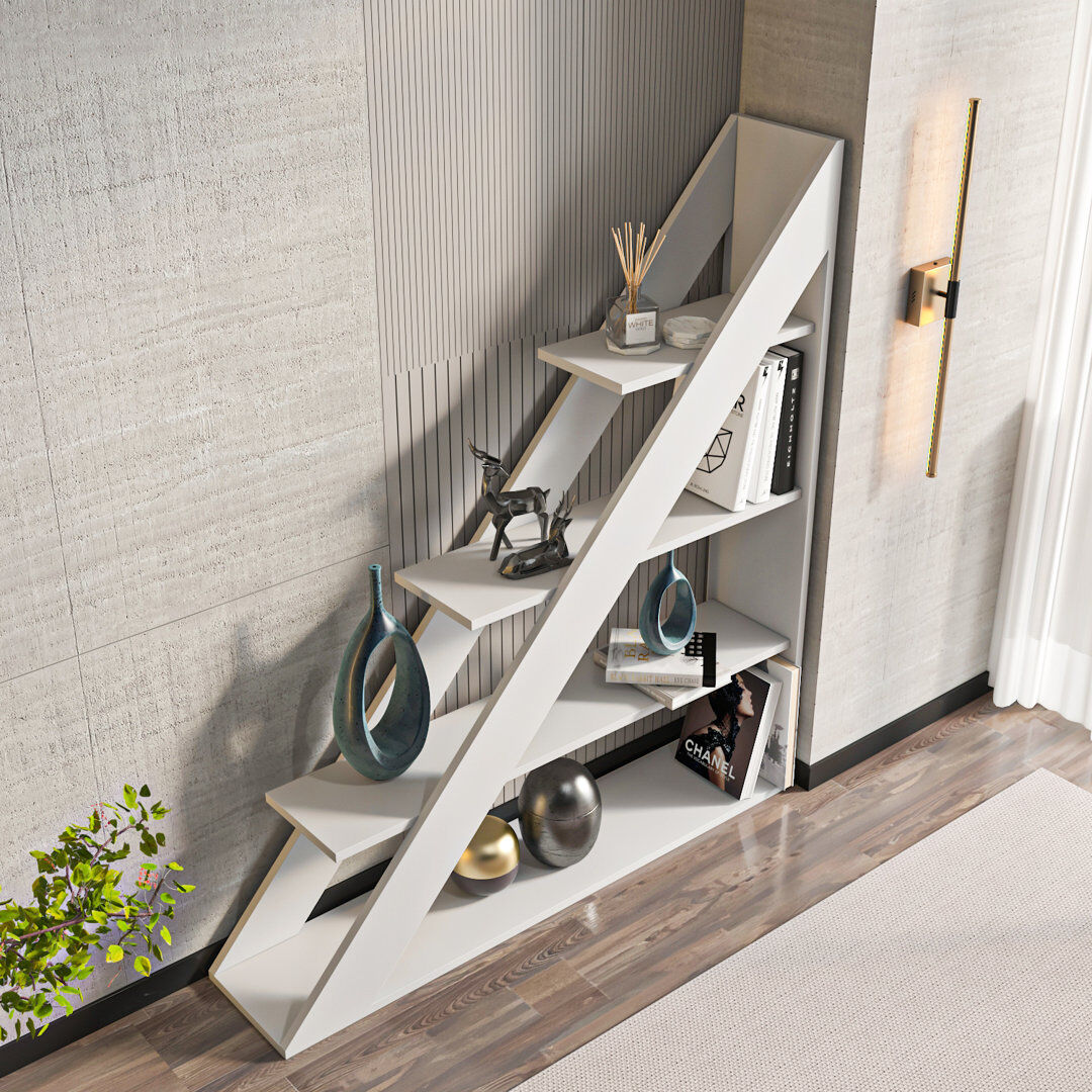 Metro Pisa 120cm W Ladder Bookcase White 131.8cm H X 120cm W X 25cm D