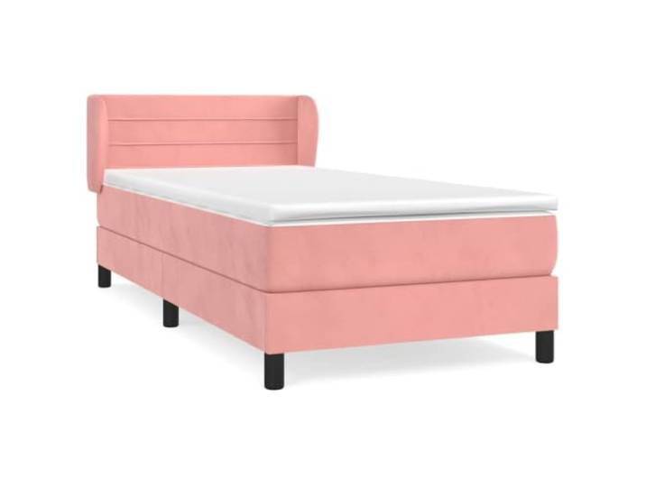 PUGYNBK Boxspringbett, Samt, Rosa, 90 x 190 cm, mit Matratze Verstellbares Kopfteil, Taschenfederkerne, mittlere Festigkeit, weicher Schutz