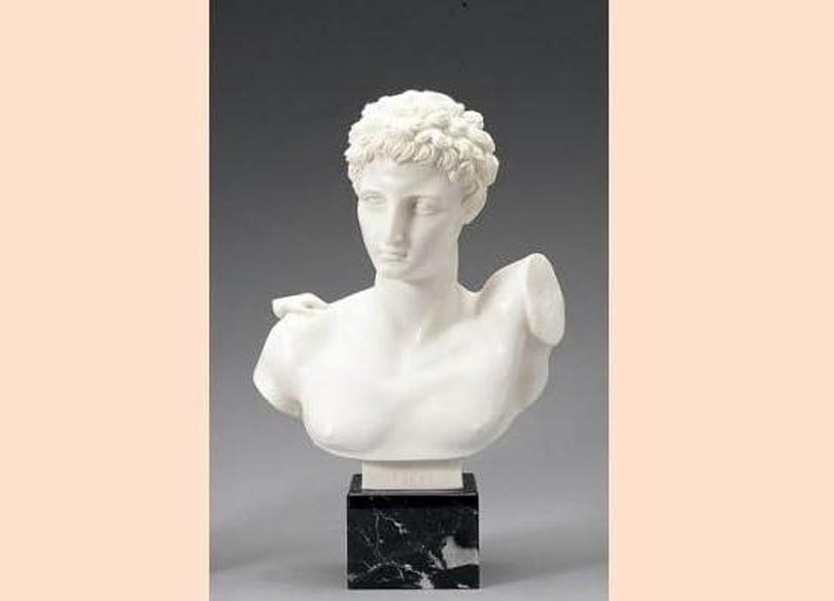 Klassieke Hermes buste sculptuur - Grieks beeld voor woondecoratie - Handgemaakt - Hoogte: 33 cm - Veelkleurig