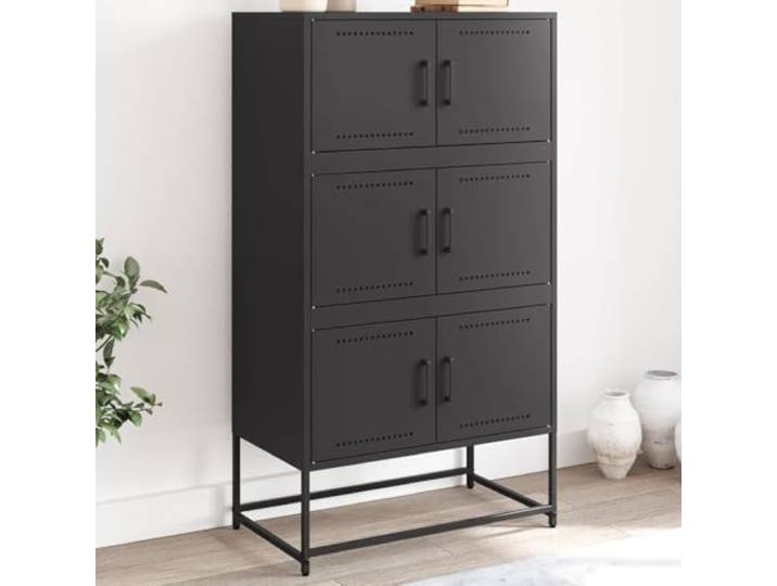 HEFZGDB Industrie Sideboard für Wohnzimmer mit robustem Stahlgestell in Schwarz, Sideboard mit 6 Fächern für reichlich Stauraum im Industrie-Stil