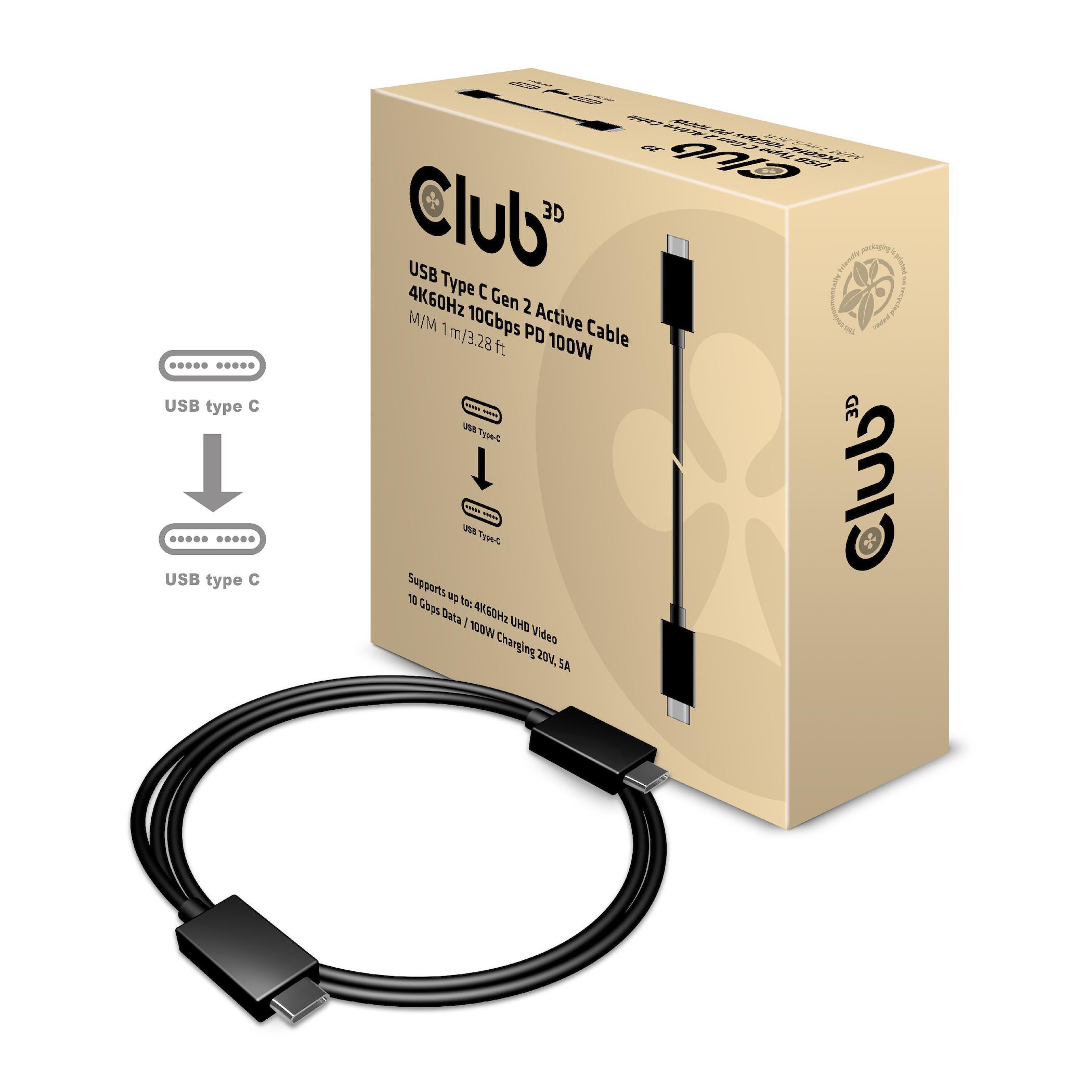 Club3D CAC-1522 USB-C Active Kabel 4K60Hz 10Gbps PD 100W M/M 1 m