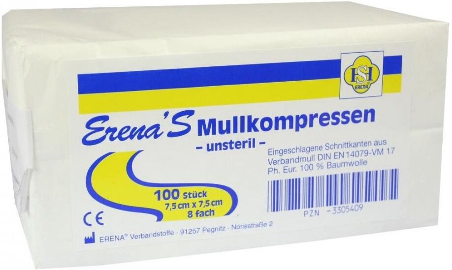 Erena Unsteril Mullkompr.7,5x7,5 cm 8fach 100stk