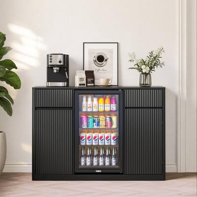 Cusp Barn "53.2"" Fluted Buffet Cabinet with Mini Fridge Nook, Charging Station, Adjustable Shelves, Sideboard Storage Cabinet"
