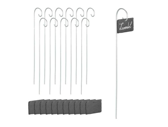 Schiefer-Pflanzenschilder mit Stab 12er-Set Anthrazit-Silber