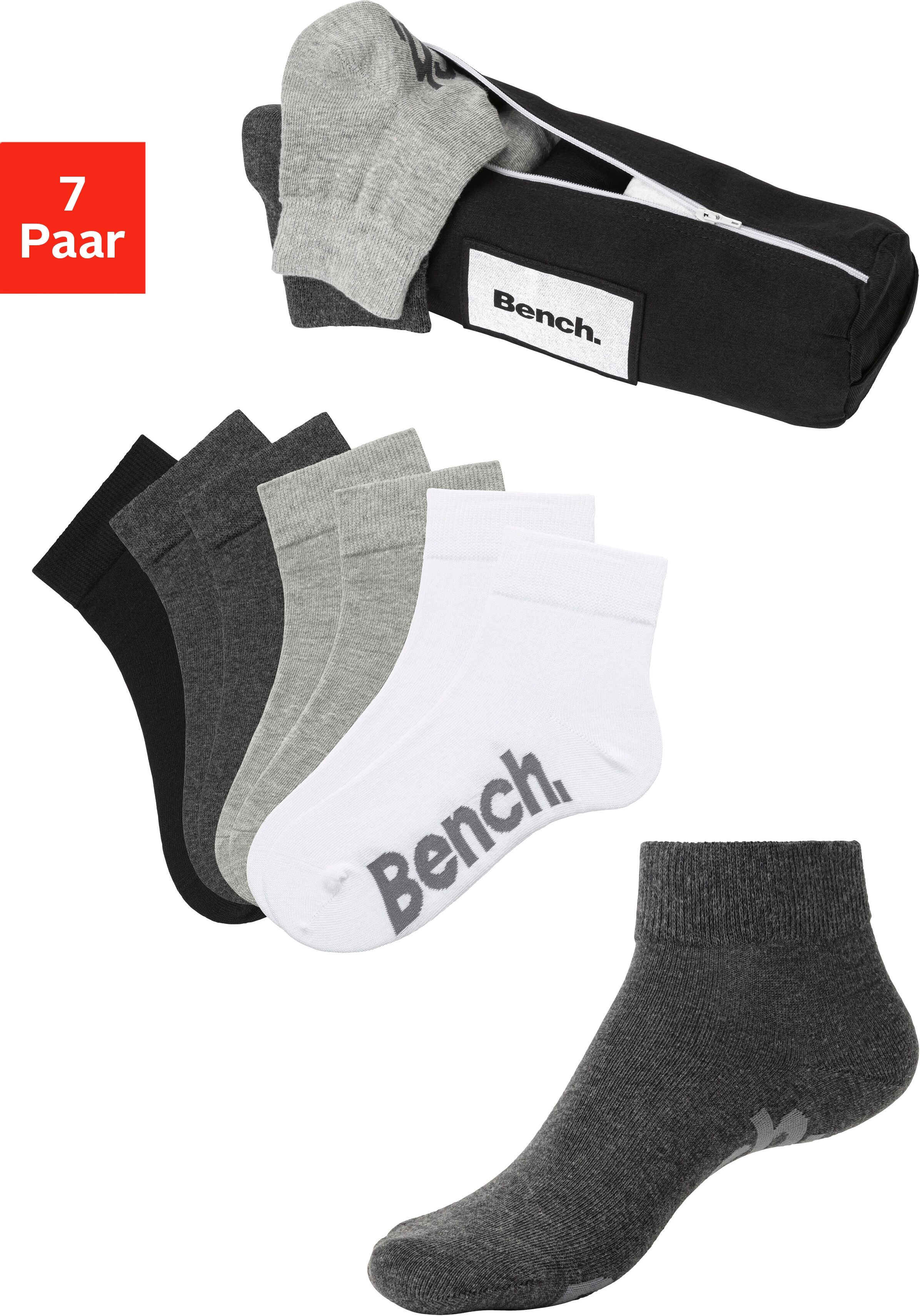 Kurzsocken BENCH. "Herren Kurzsocken, Halbhohe Basic Socken", Herren, Gr. 39-42, schwarz-weiss (2x anthrazit, meliert, 1x schwarz, 2x hellgrau, meliert, 2x weiß), Baumwollmischung, uni und meliert, elastisch, Socken Kurzsocken, in ansprechendem Mäppchen m