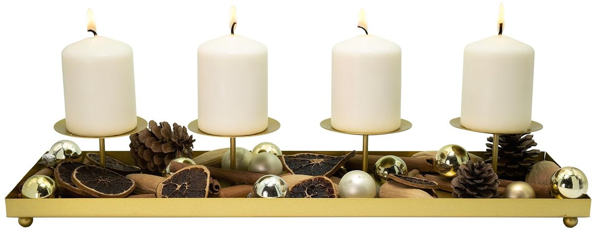 Gouden Kandelaar voor 4 Kaarsen - Decoratieve Kaarsenhouder en Dienblad voor Advent