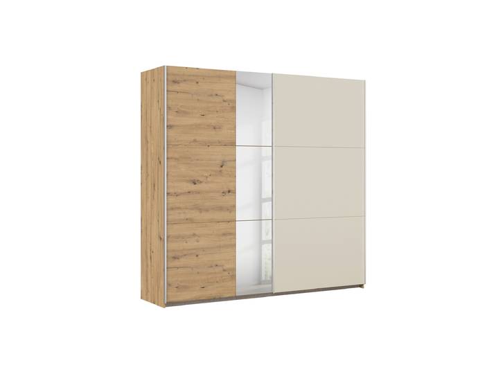 Schwebetürenschrank beige Eiche Spiegel 218 cm - rauch - MONTARIO