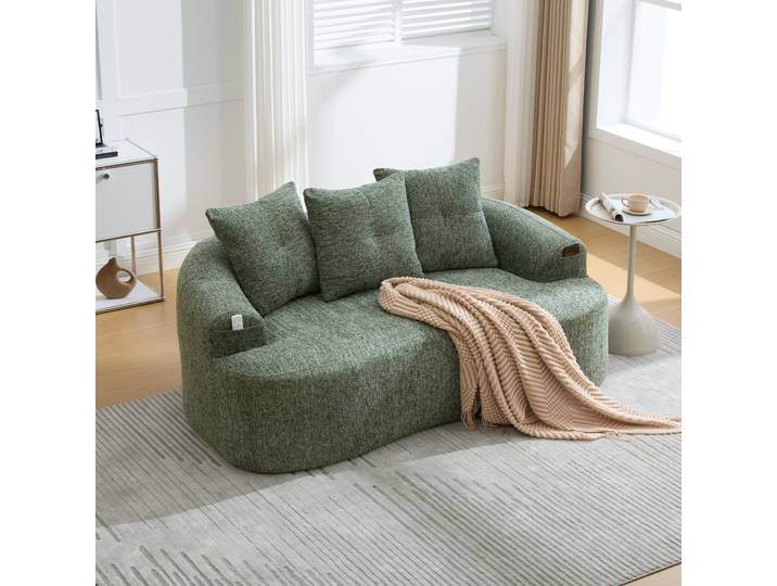 OKWISH Canapé Droit 2 Places - Canapé Moderne en Chenille Vert avec 3 Coussins Décoratifs
