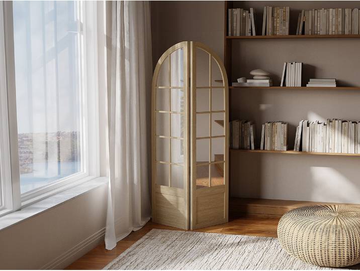 Spiegelparavent - Kiefernholz - Patina-Optik - 2-teilig - 96 x 180 cm - Holzfarben - KEDIRI