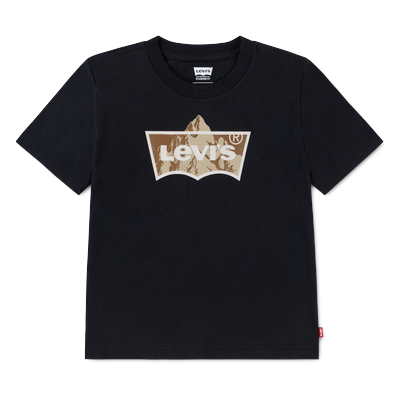 T-Shirt LEVI'S KIDS "LVB TALLEST PEAK BATWING TEE", Jungen, Gr. 6 (116), schwarz (jet schwarz), Single Jersey, Obermaterial: 60% Baumwolle, 40% Polyester, bedruckt, normal, Rundhals, Shirts T-Shirt, mit Batwing-Print - for Boys