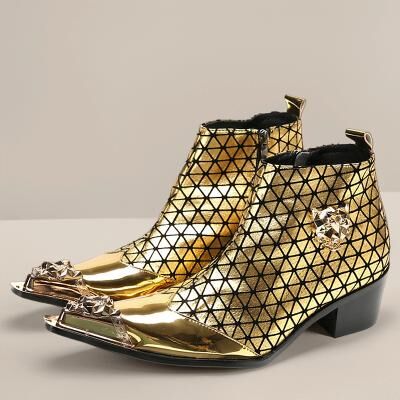 LightInthebox Men's Gold Plated Cowboy Boots with Shiny Finish and Elegant Design – Ideal for Nightlife Events, Special Occasions and Trendsetting Style