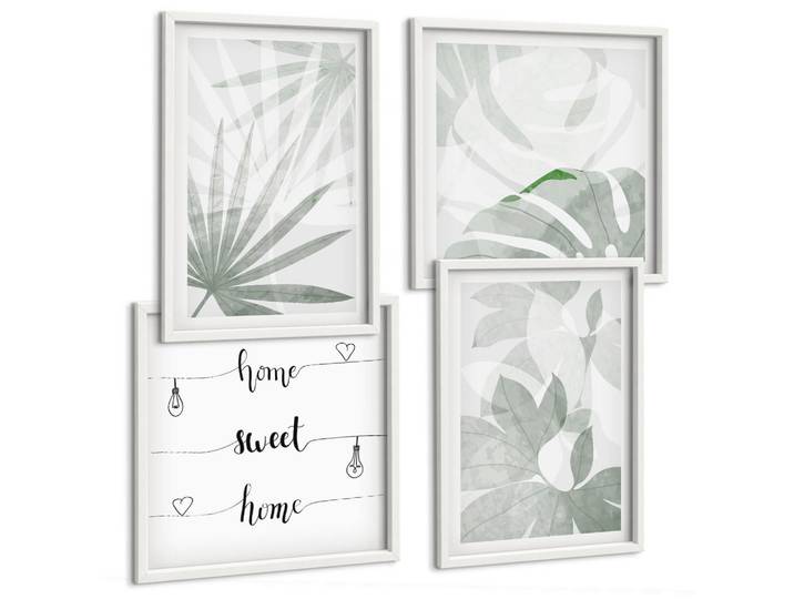 Tulup Bilder SET 4er Set - 50x50 cm & 40x60 cm Weißer Rahmen - Die Blätter der Pflanzen sind grünlich-grau., Kunststoff, Rechteckig, 50x50 cm, Fotografie, Bilder & Rahmen, Bilder