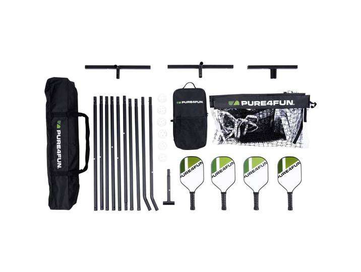 Pickleball Set FTM mit Netz Netz 670x92x70cm 6 Bälle 4 Schläger - Farbe: Schwarz - Pickleball-Set